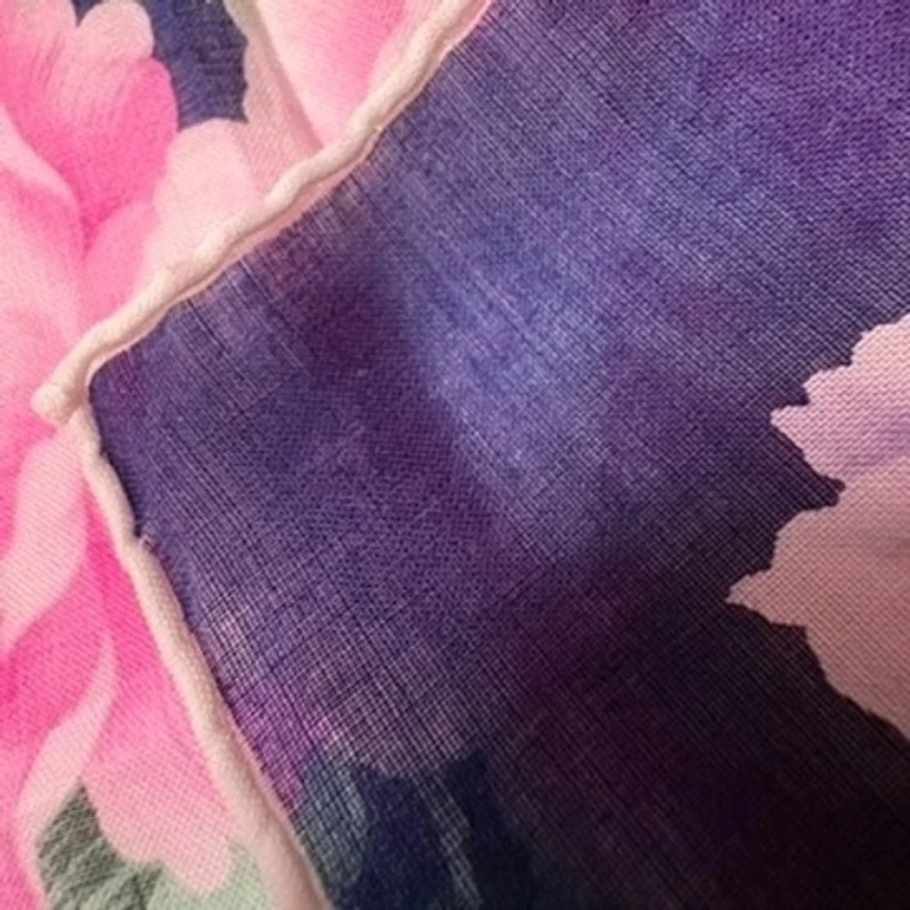 Vtg YVES SAINT LAURENT Scarf Handkerchief Floral Navy Blue Pink 18.5